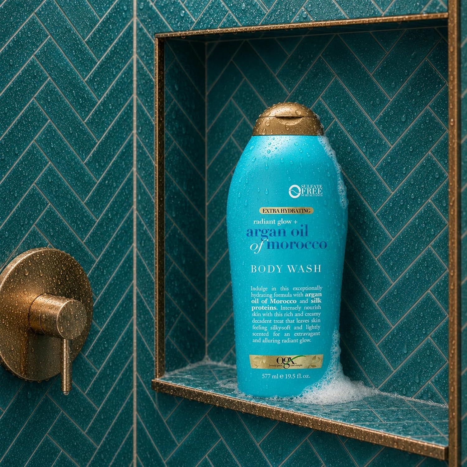 Experience Radiant Skin with OGX Radiant Glow + Argan Oil of Morocco Body Wash - 19.5 Fl Oz of Extra Hydration for Silky Softness