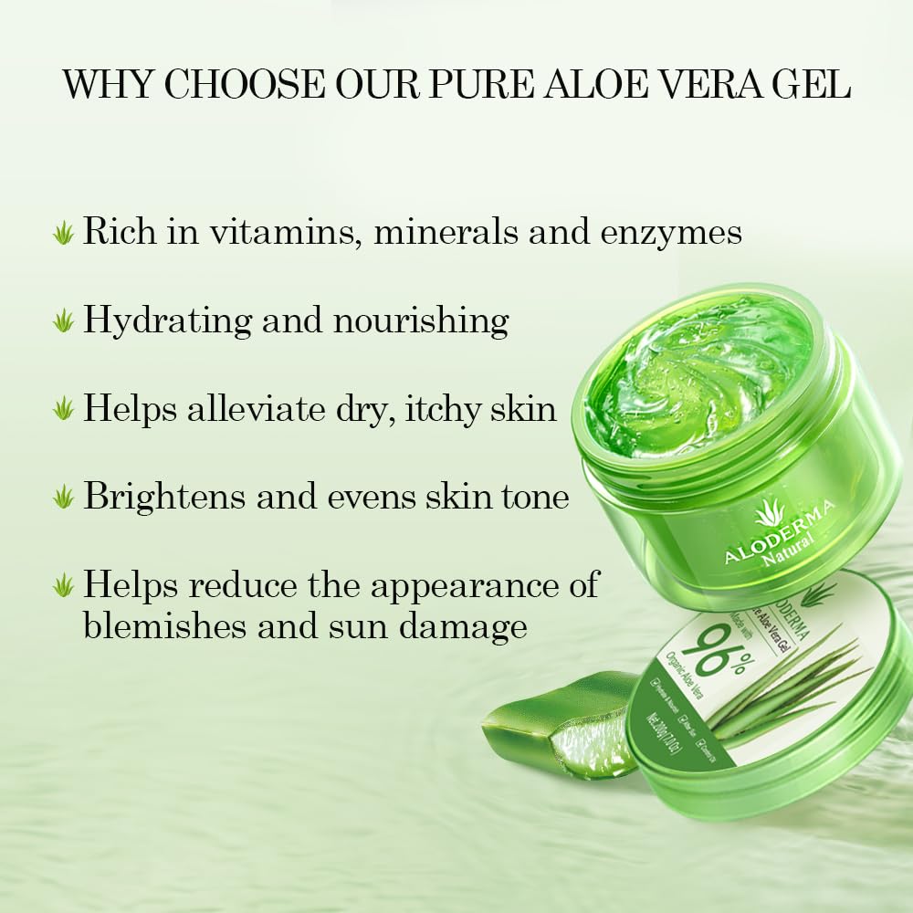 Revitalize Your Skin with 96% Pure Organic Aloe Vera Gel - Soothing Hydration for Face, Scalp, & Hair - 7.05 Oz