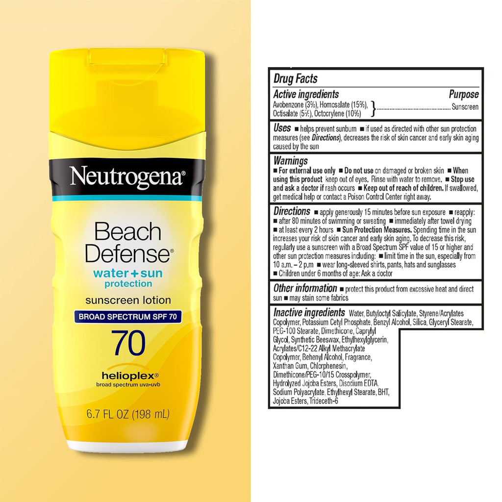 Ultimate Protection with Neutrogena Beach Defense Sunscreen Lotion SPF 70 - Lightweight, Water-Resistant & Perfect for All Your Outdoor Adventures!