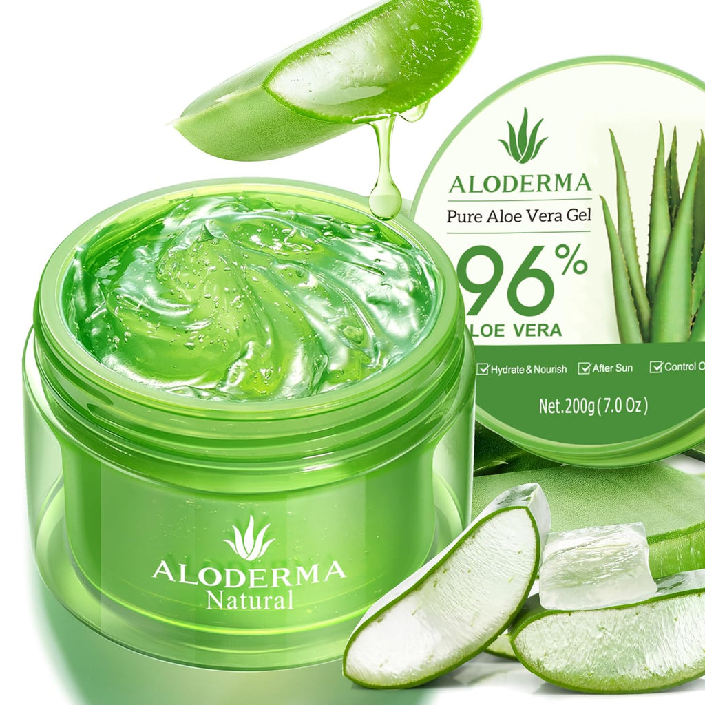 Revitalize Your Skin with 96% Pure Organic Aloe Vera Gel - Soothing Hydration for Face, Scalp, & Hair - 7.05 Oz
