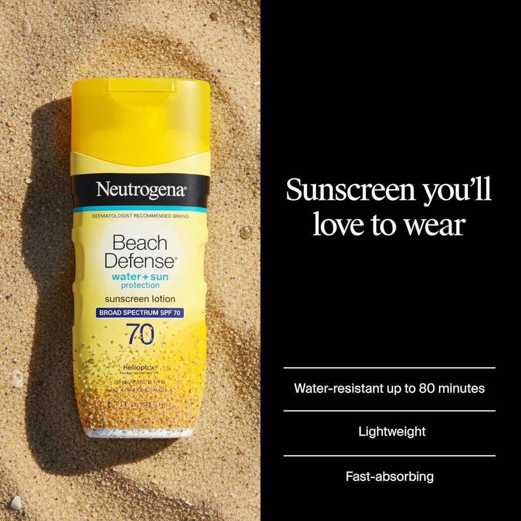 Ultimate Protection with Neutrogena Beach Defense Sunscreen Lotion SPF 70 - Lightweight, Water-Resistant & Perfect for All Your Outdoor Adventures!