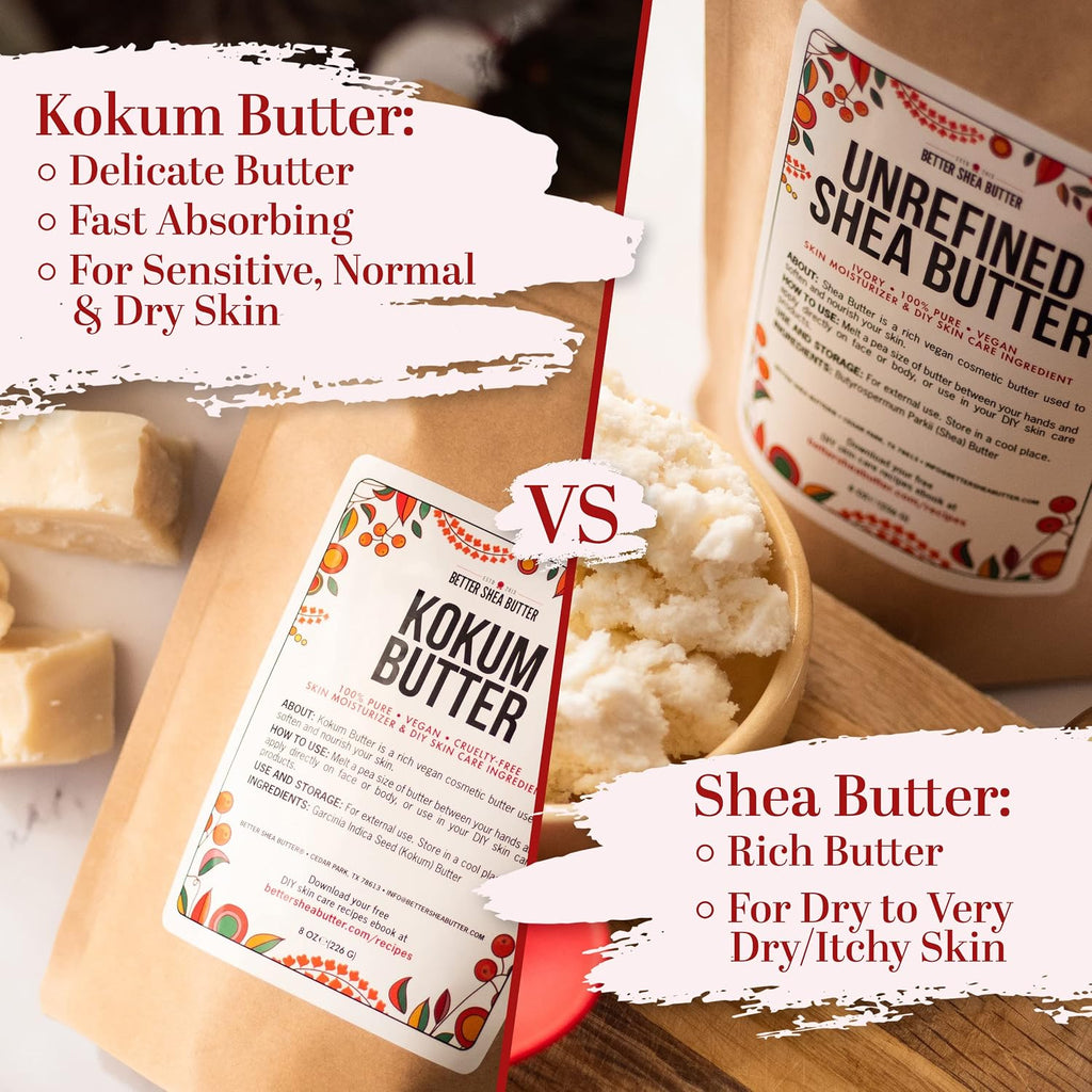 Raw Kokum Butter - Unrefined Body Butter Bar for DIY Skin & Hair Care - Pure, Unscented Moisturizer - 8 Oz Block