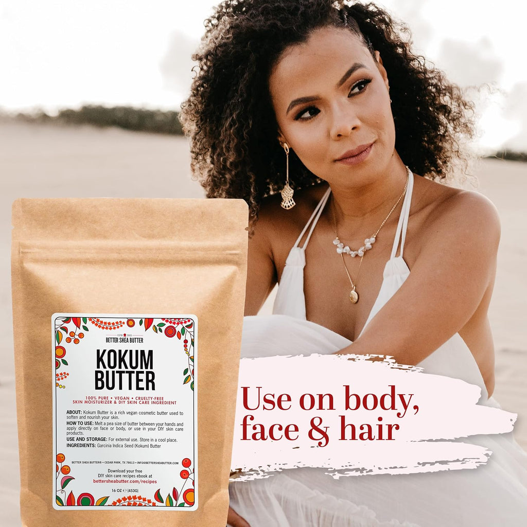 Raw Kokum Butter - Unrefined Body Butter Bar for DIY Skin & Hair Care - Pure, Unscented Moisturizer - 8 Oz Block