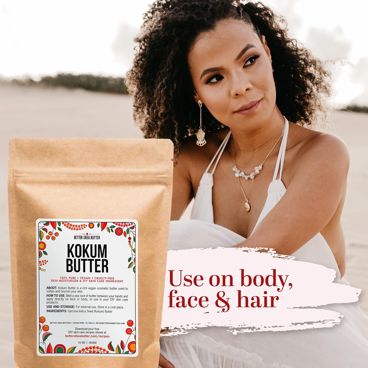 Raw Kokum Butter - Unrefined Body Butter Bar for DIY Skin & Hair Care - Pure, Unscented Moisturizer - 8 Oz Block
