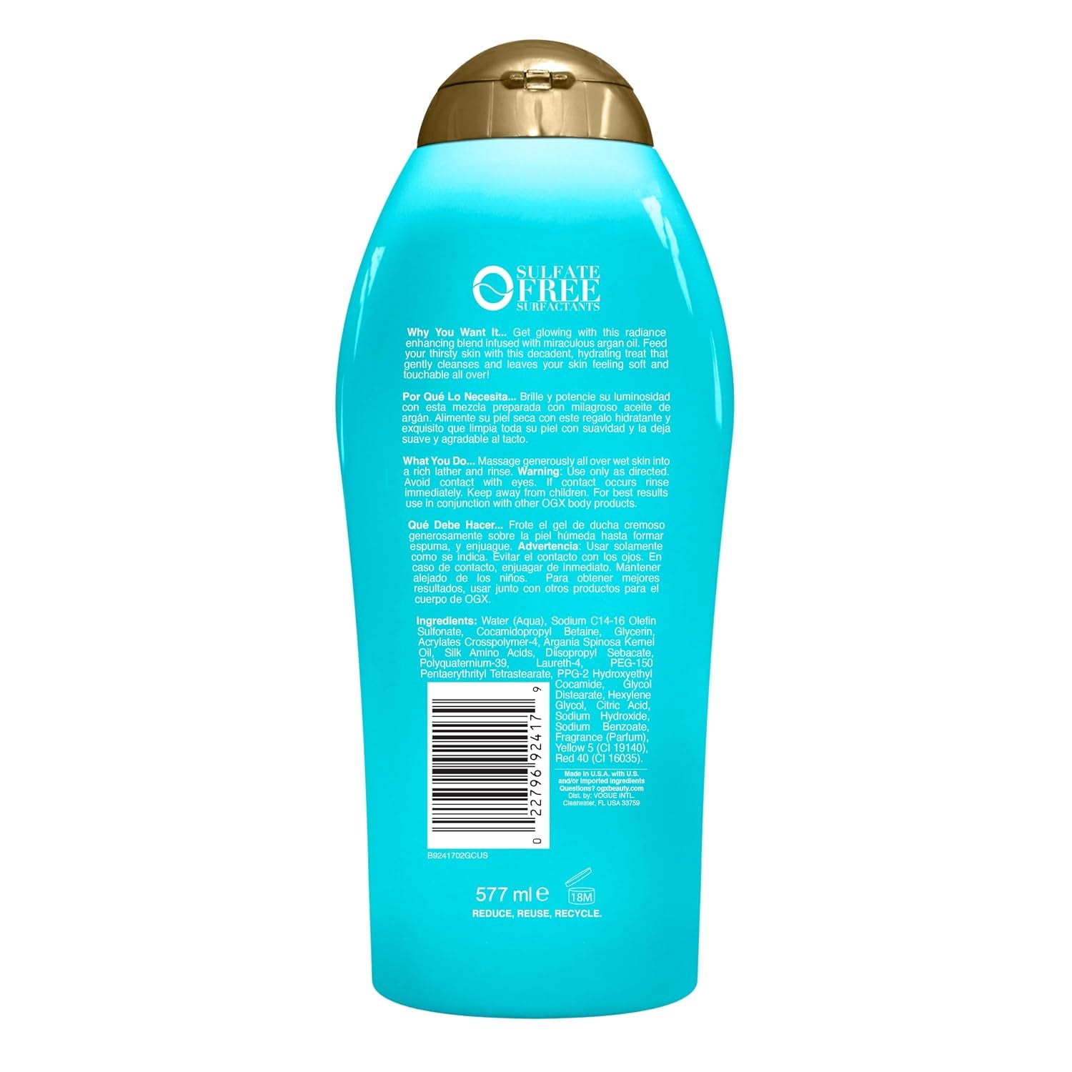 Experience Radiant Skin with OGX Radiant Glow + Argan Oil of Morocco Body Wash - 19.5 Fl Oz of Extra Hydration for Silky Softness