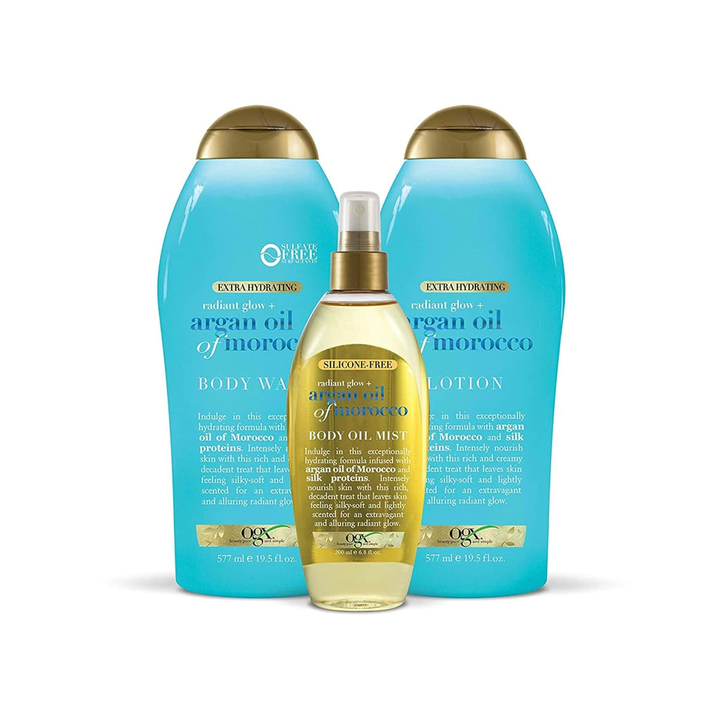 Experience Radiant Skin with OGX Radiant Glow + Argan Oil of Morocco Body Wash - 19.5 Fl Oz of Extra Hydration for Silky Softness