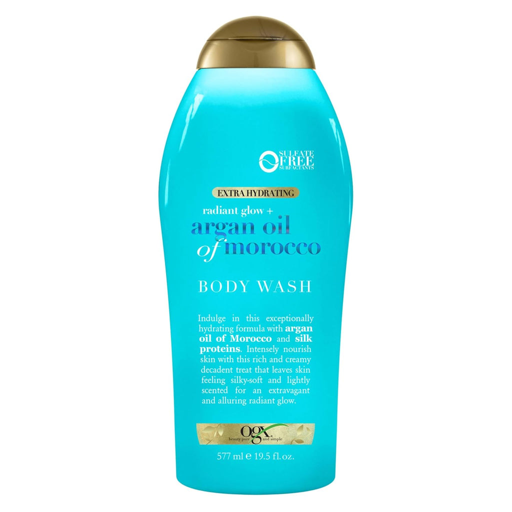 Experience Radiant Skin with OGX Radiant Glow + Argan Oil of Morocco Body Wash - 19.5 Fl Oz of Extra Hydration for Silky Softness